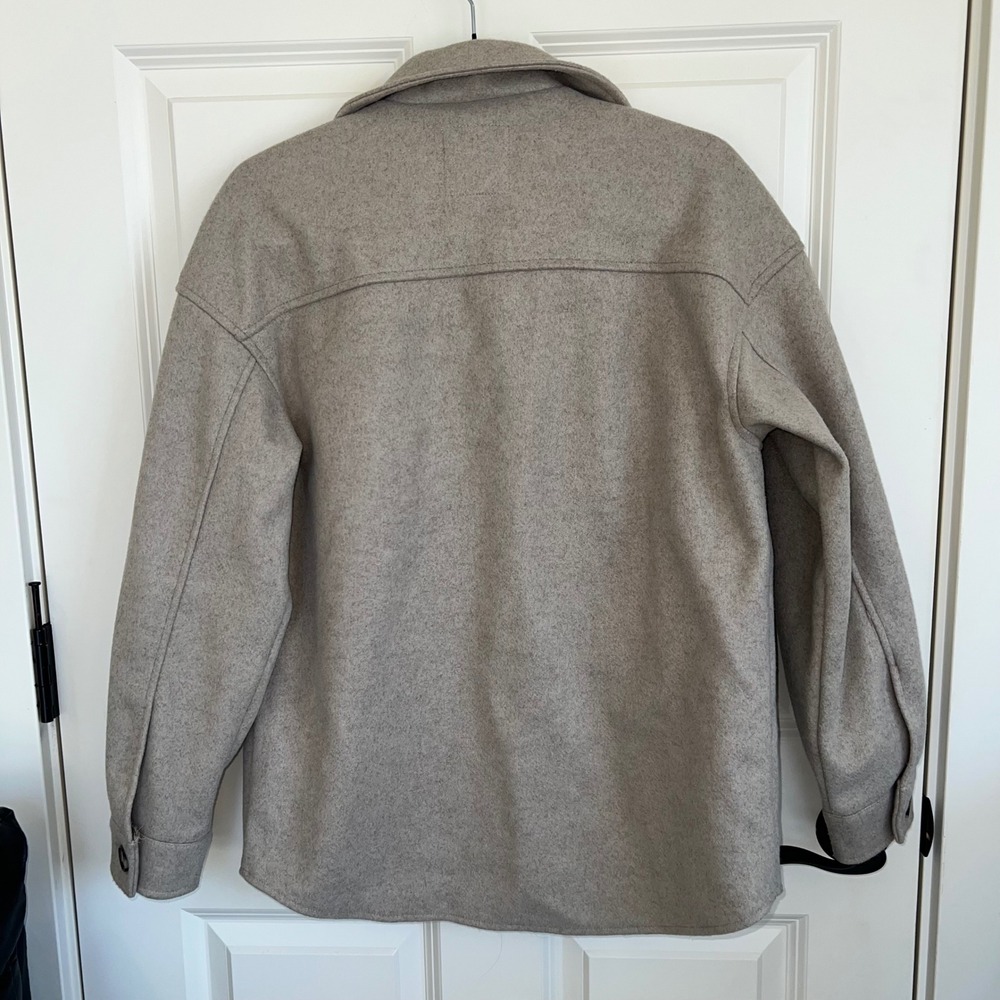 Avec Les Filles Melange Button Down Boyfriend Jacket Shacket Oatmeal/Beige Small - Picture 3 of 7